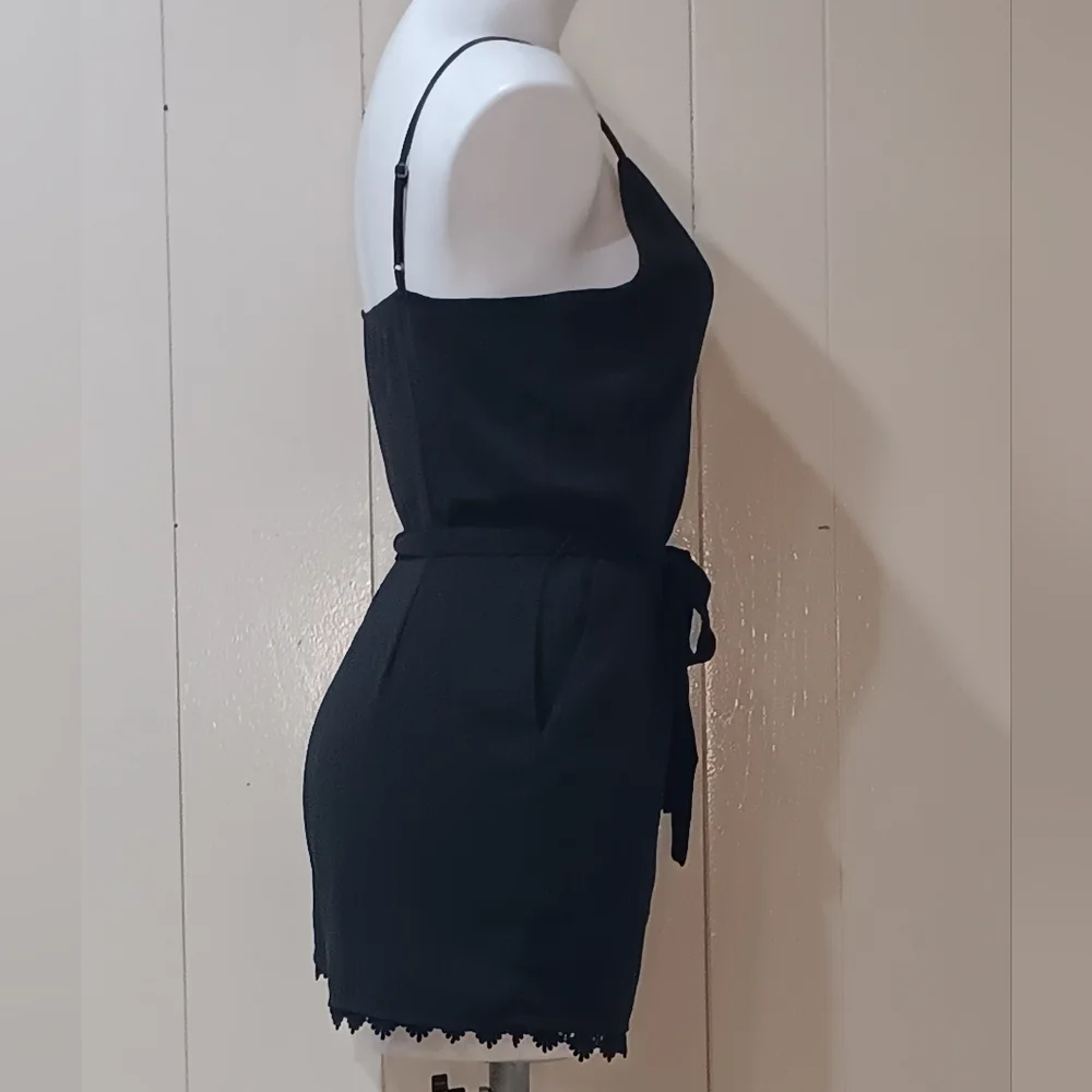 Naked Zebra Black Lace Hem Summer Romper Size S Playsuit Sleeveless Button Down - Picture 2 of 15